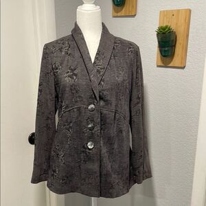 J. Jill Gray Velvety Tapestry Floral Pattern 3 Button Blazer Size Small